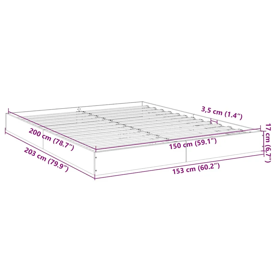 Cadre de lit sans matelas blanc 150x200 cm bois d'ingénierie - 10