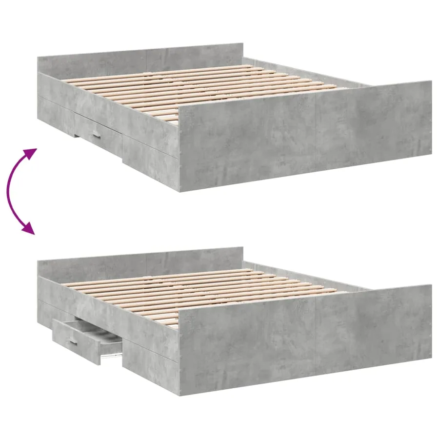Cadre de lit avec tiroirs sans matelas gris béton 140x200 cm - 7