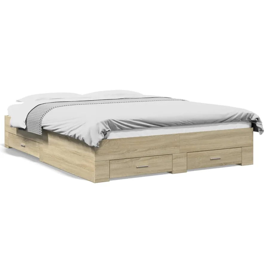 Cadre de lit avec tiroirs sans matelas chêne sonoma 160x200 cm - 2