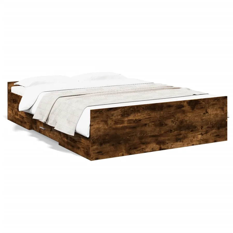 Cadre de lit avec tiroirs sans matelas chêne fumé 135x190 cm - 2