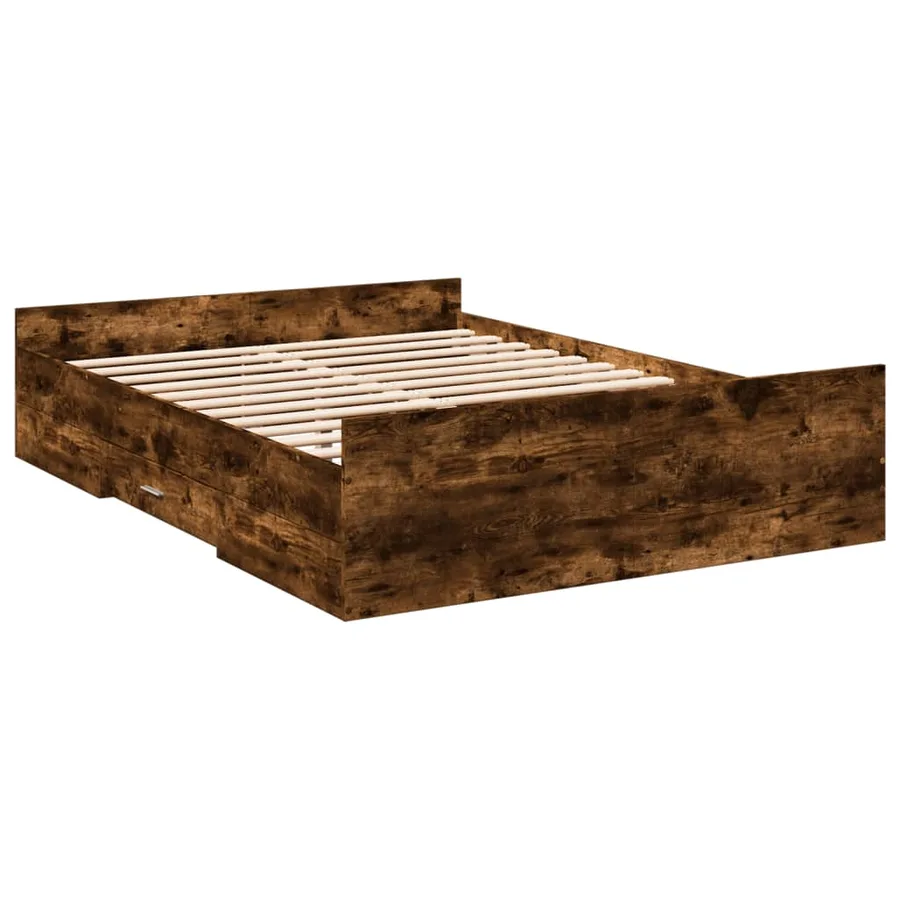 Cadre de lit avec tiroirs sans matelas chêne fumé 135x190 cm - 3