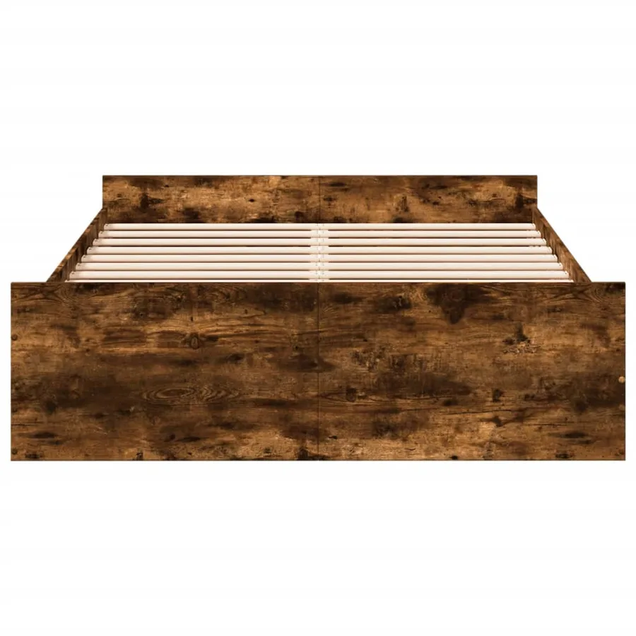 Cadre de lit avec tiroirs sans matelas chêne fumé 135x190 cm - 4