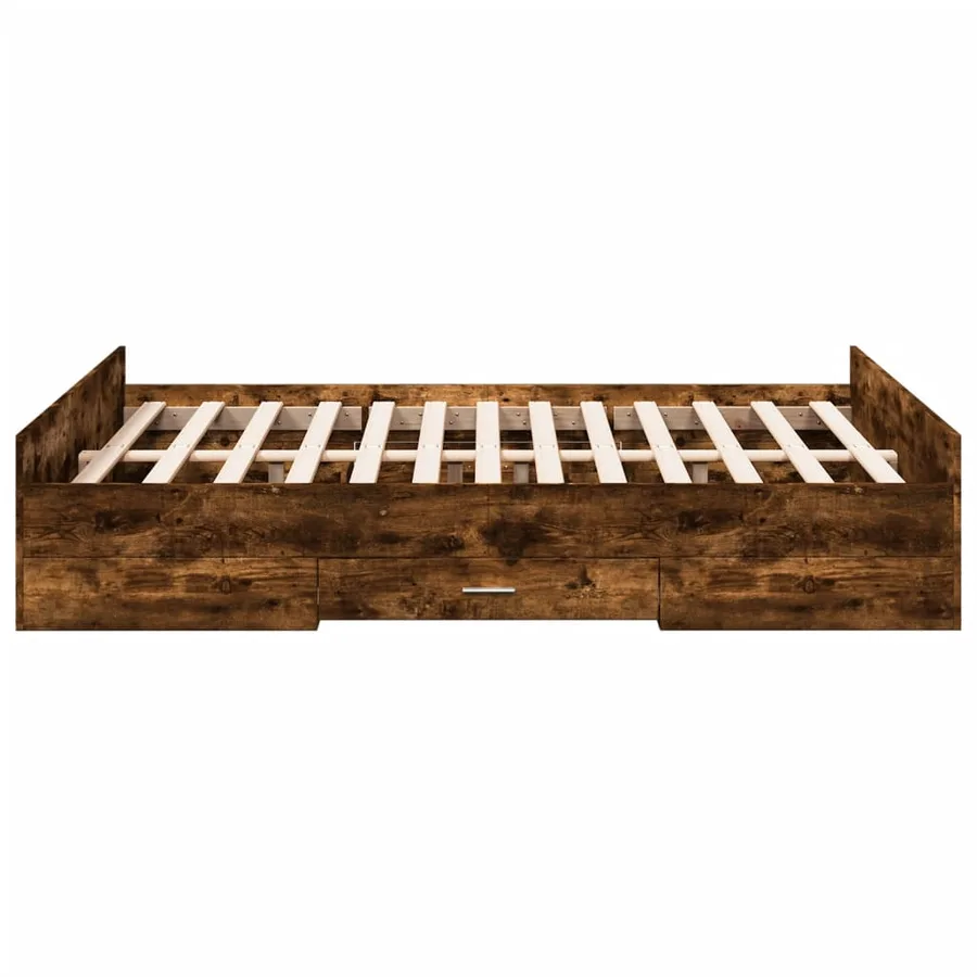 Cadre de lit avec tiroirs sans matelas chêne fumé 135x190 cm - 5