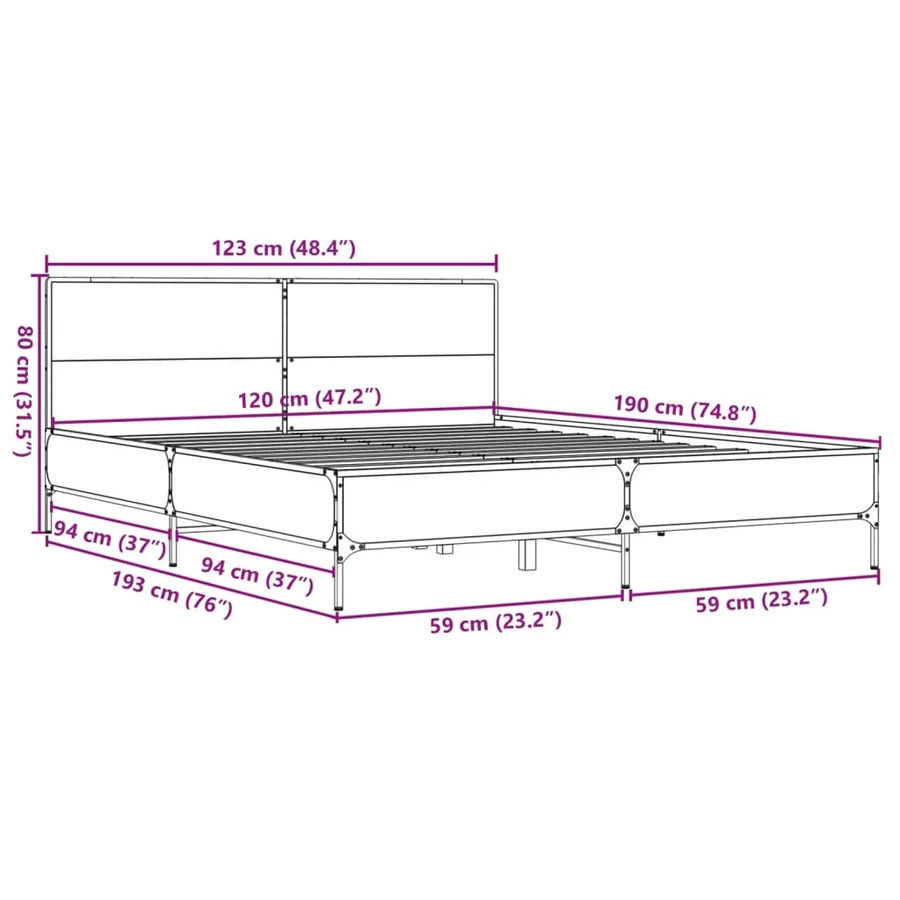 Cadre de lit sans matelas noir 120x190 cm - 9