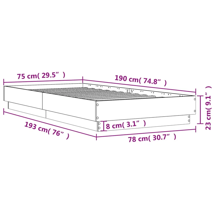 Cadre de lit sans matelas chêne sonoma 75x190 cm - 9