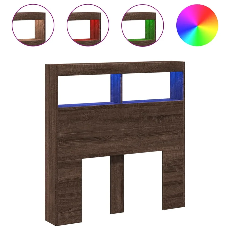 Armoire tête de lit avec LED chêne marron 100x17x102 cm - 2