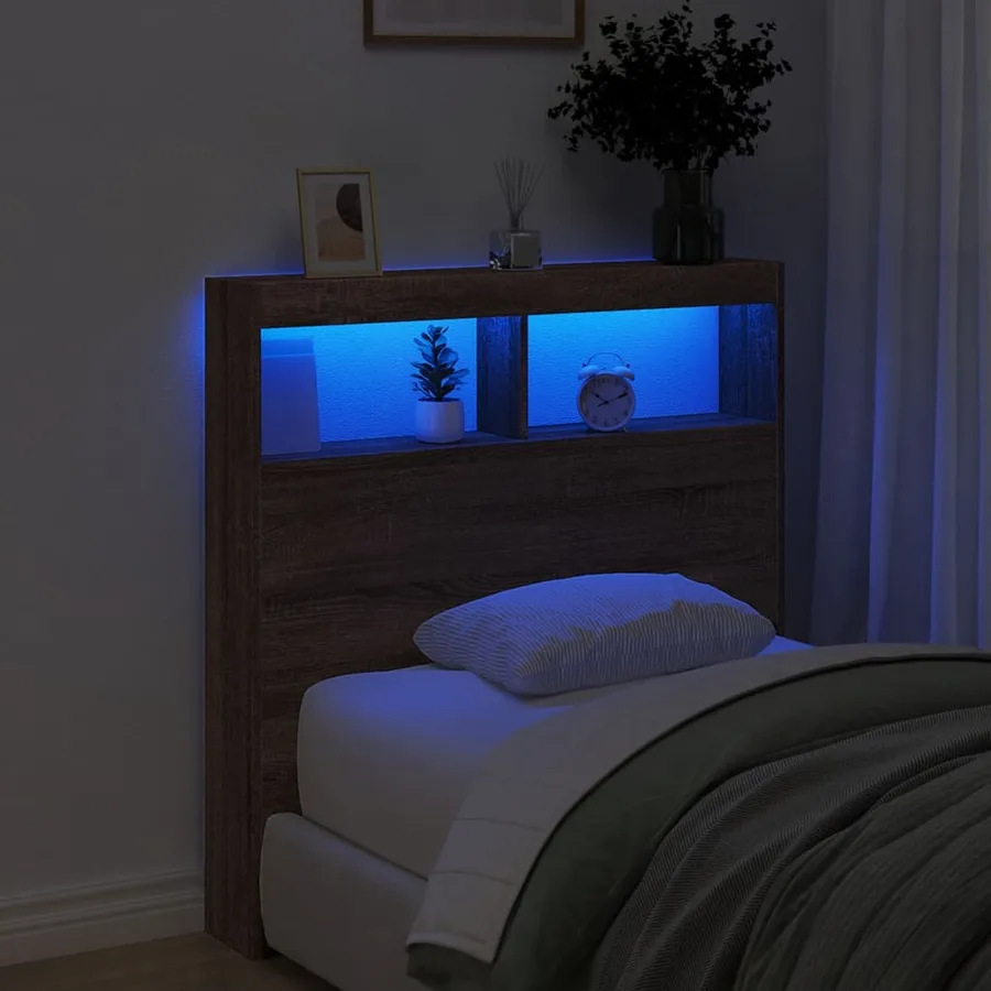 Armoire tête de lit avec LED chêne marron 100x17x102 cm - 4