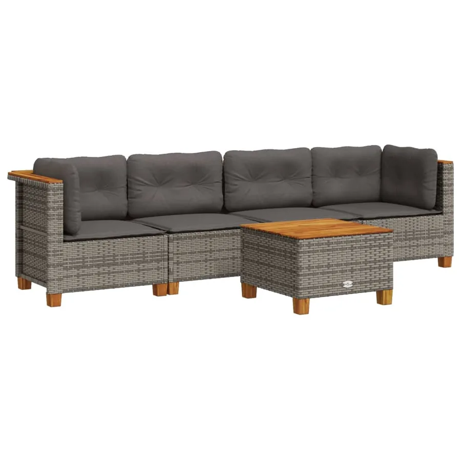 Salon de jardin 5 pcs avec coussins gris résine tressée - 2