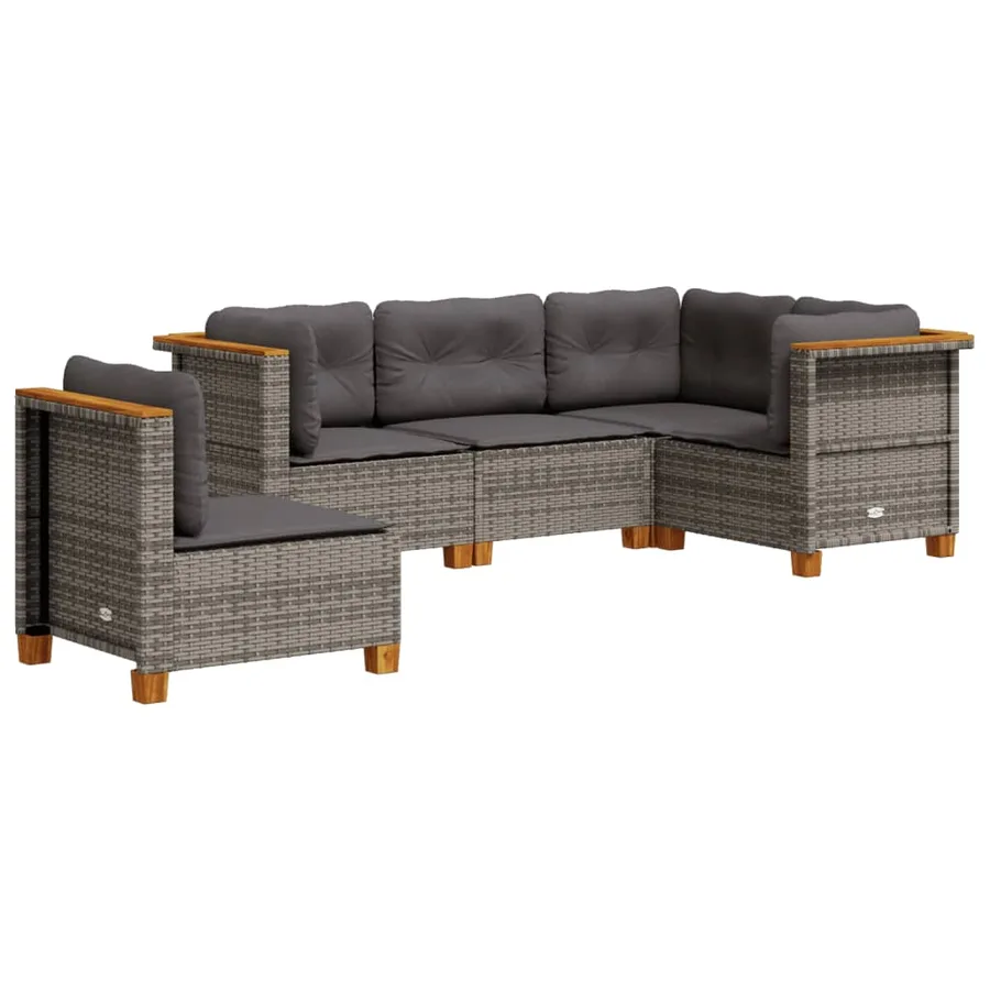 Salon de jardin 5 pcs avec coussins gris résine tressée - 2