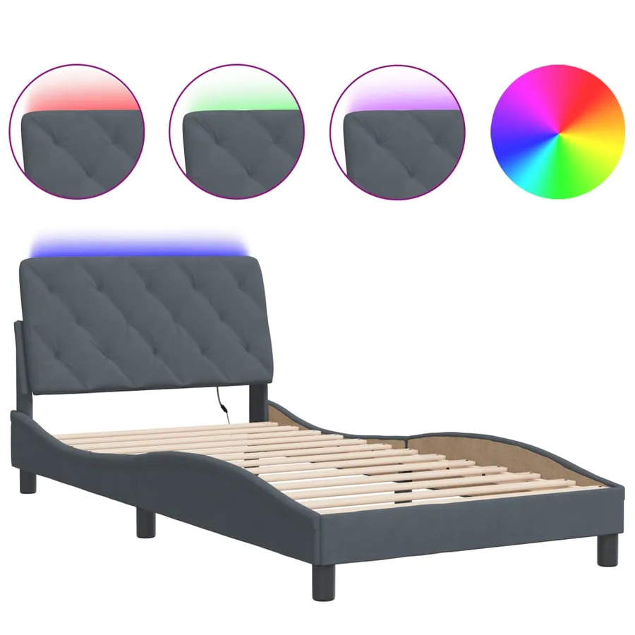Cadre de lit avec LED sans matelas gris foncé 100x200cm velours - 2