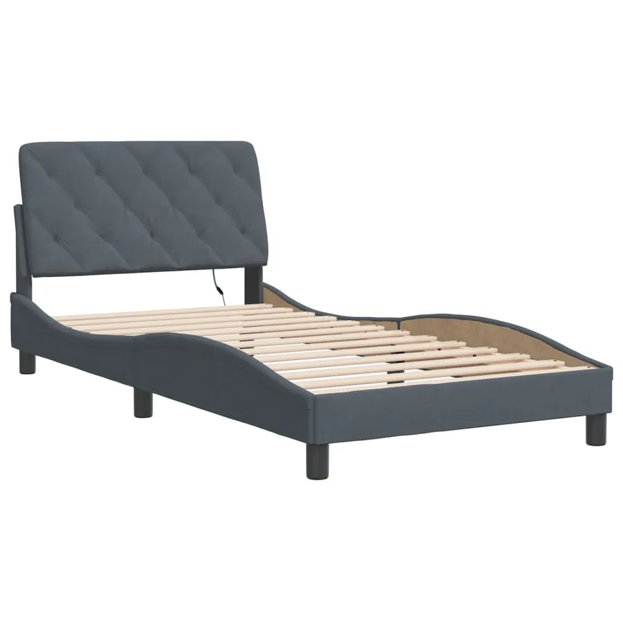Cadre de lit avec LED sans matelas gris foncé 100x200cm velours - 3
