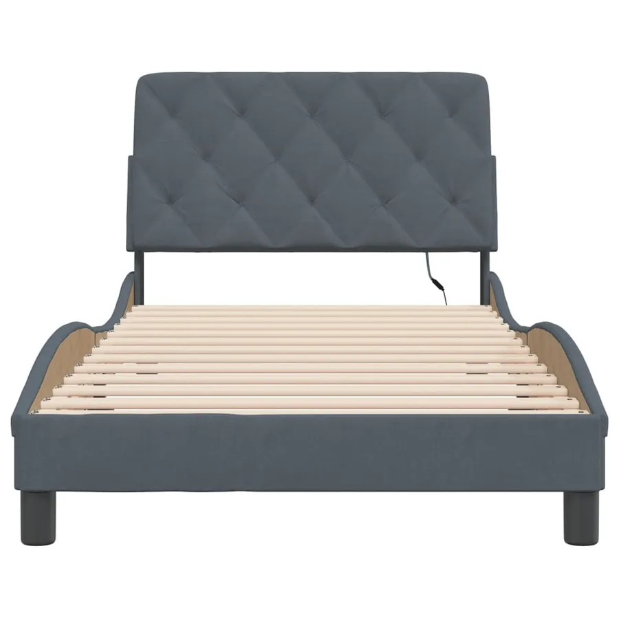 Cadre de lit avec LED sans matelas gris foncé 100x200cm velours - 6