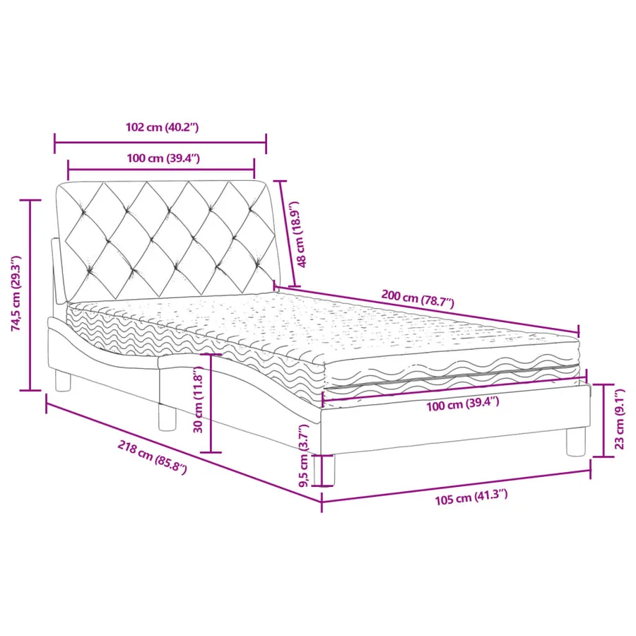 Lit avec matelas gris foncé 100x200 cm velours - 11