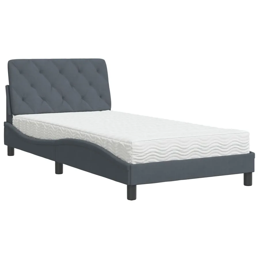 Lit avec matelas gris foncé 100x200 cm velours - 2