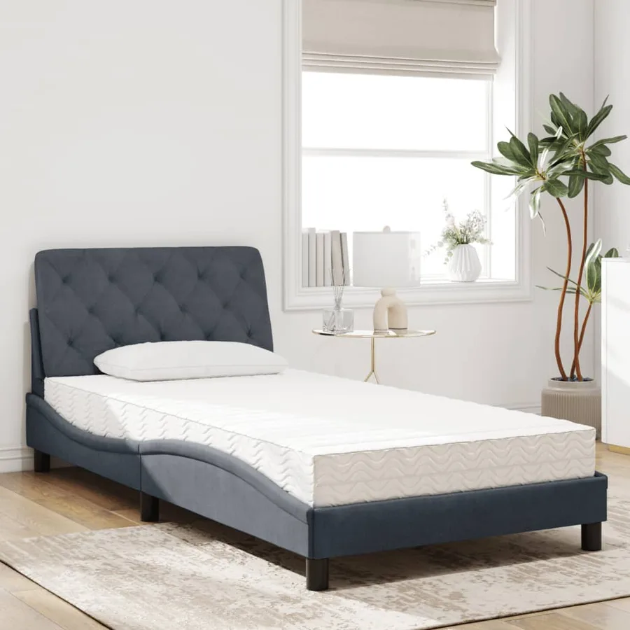 Lit avec matelas gris foncé 100x200 cm velours - 3