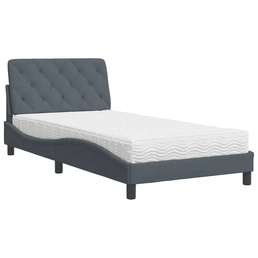 Lit avec matelas gris foncé 100x200 cm velours - 4