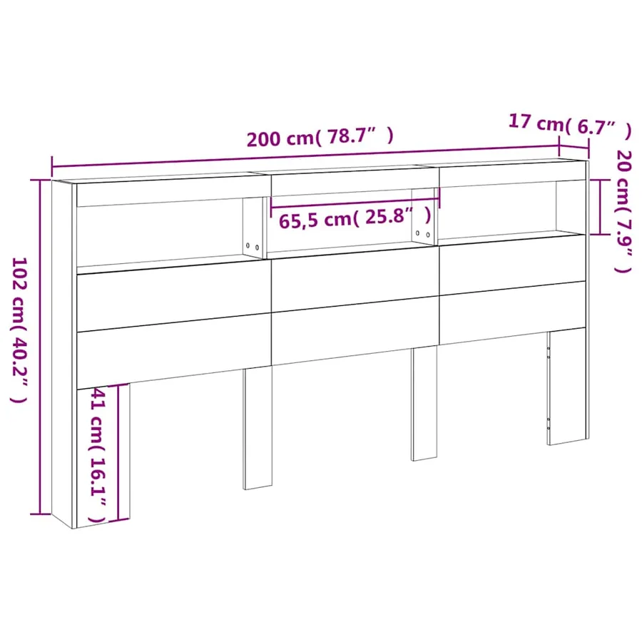 Armoire tête de lit avec LED noir 200x17x102 cm - 14