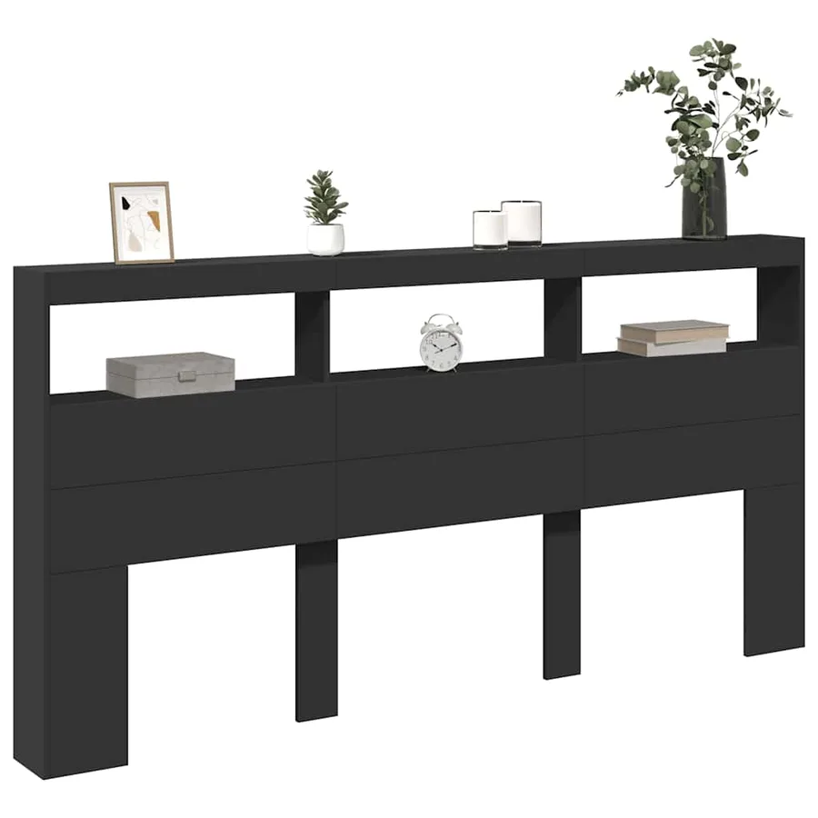 Armoire tête de lit avec LED noir 200x17x102 cm - 5