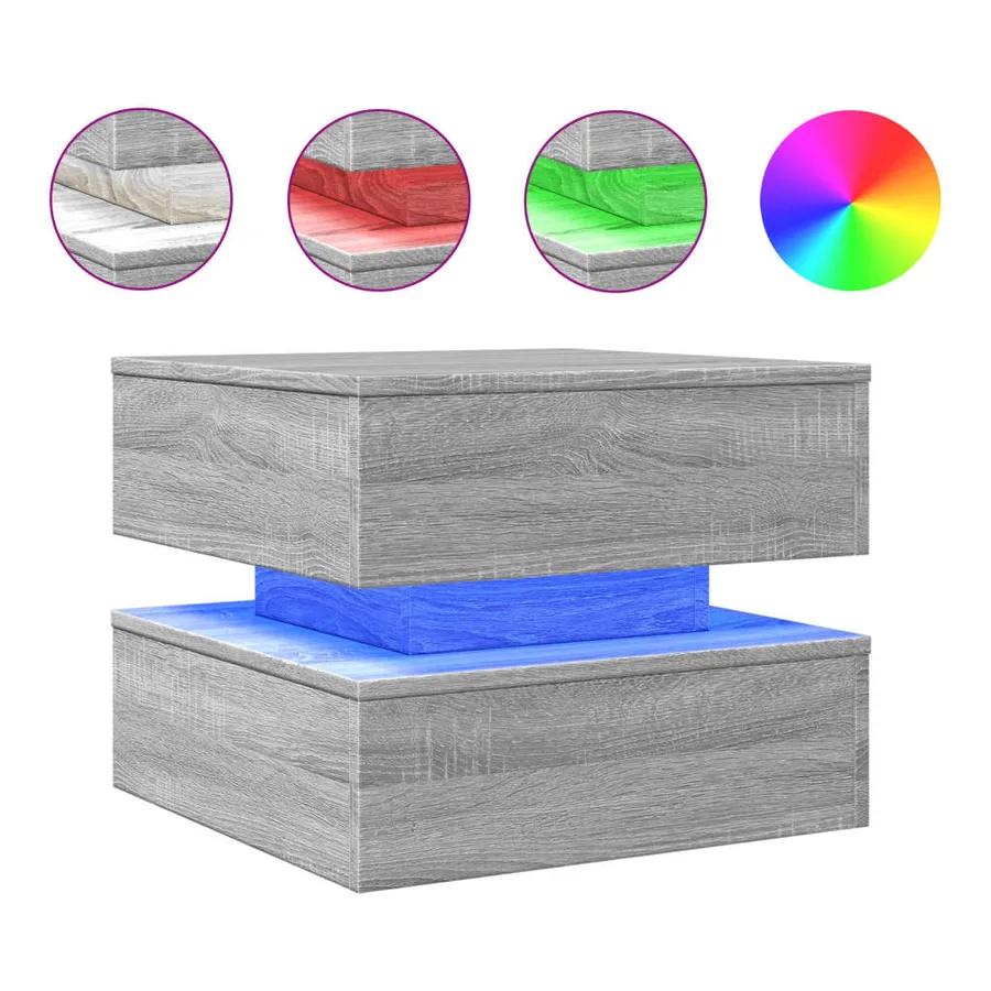Table basse avec lumières LED sonoma gris 50x50x40 cm - 2