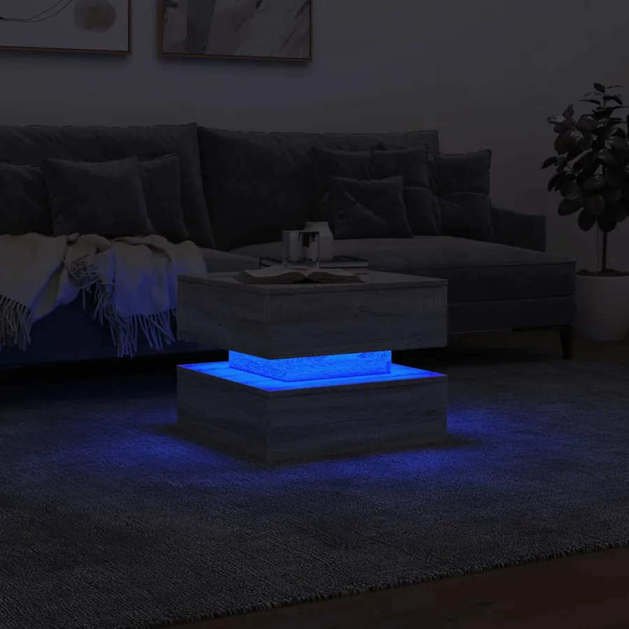 Table basse avec lumières LED sonoma gris 50x50x40 cm - 5