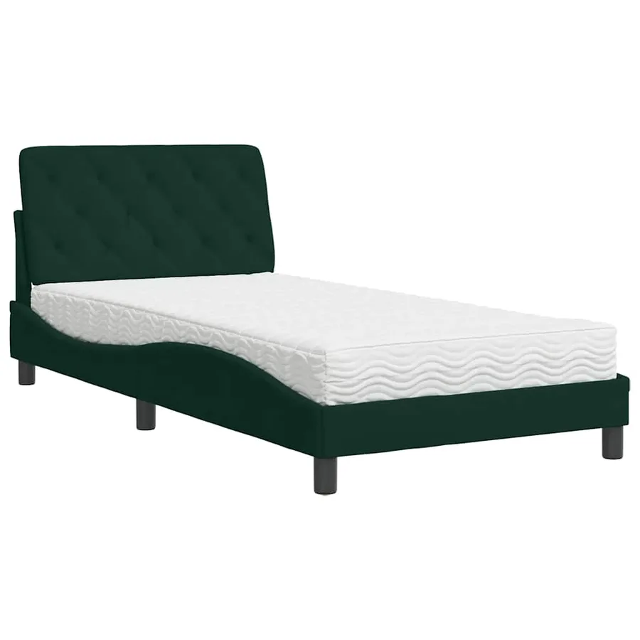 Lit avec matelas vert foncé 100x200 cm velours - 2