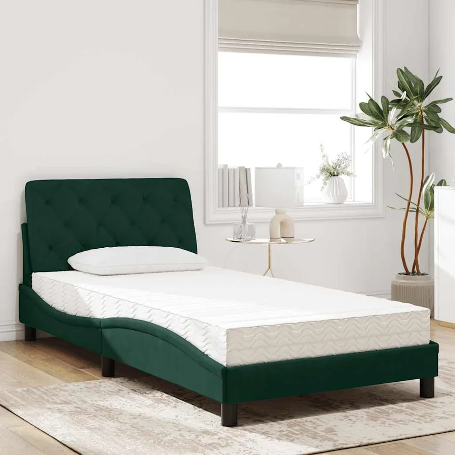 Lit avec matelas vert foncé 100x200 cm velours - 3