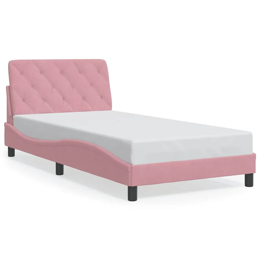 Cadre de lit sans matelas rose 100x200 cm velours - 2