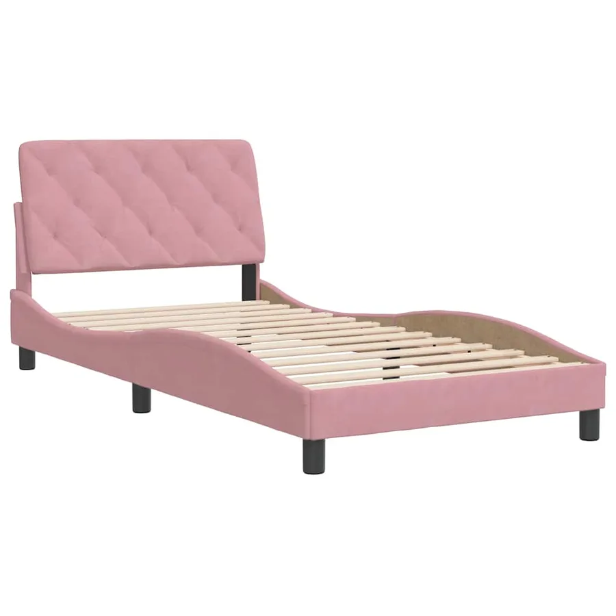 Cadre de lit sans matelas rose 100x200 cm velours - 3
