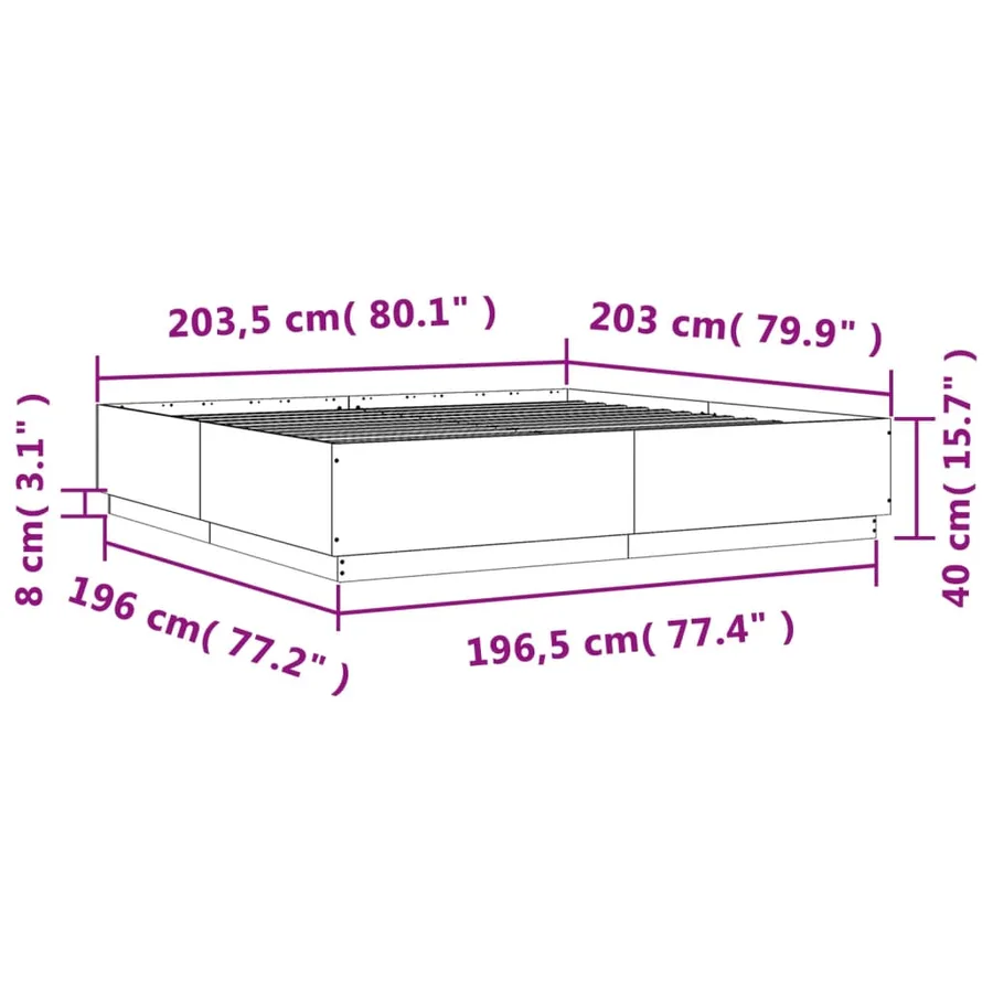 Cadre de lit sans matelas sonoma gris 200x200 cm - 9