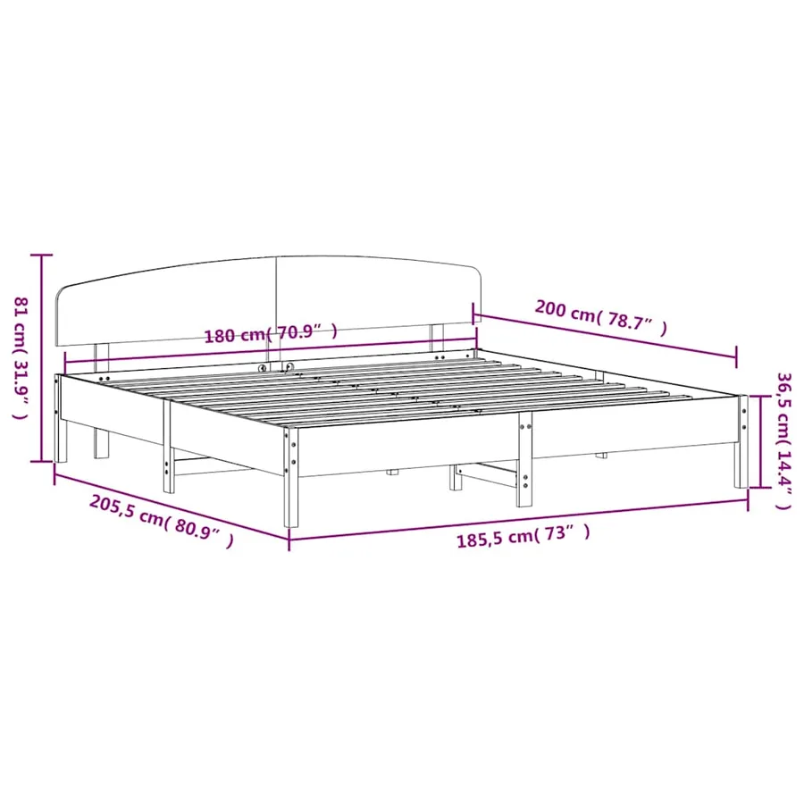 Cadre de lit sans matelas cire marron 180x200cm bois pin massif - 9