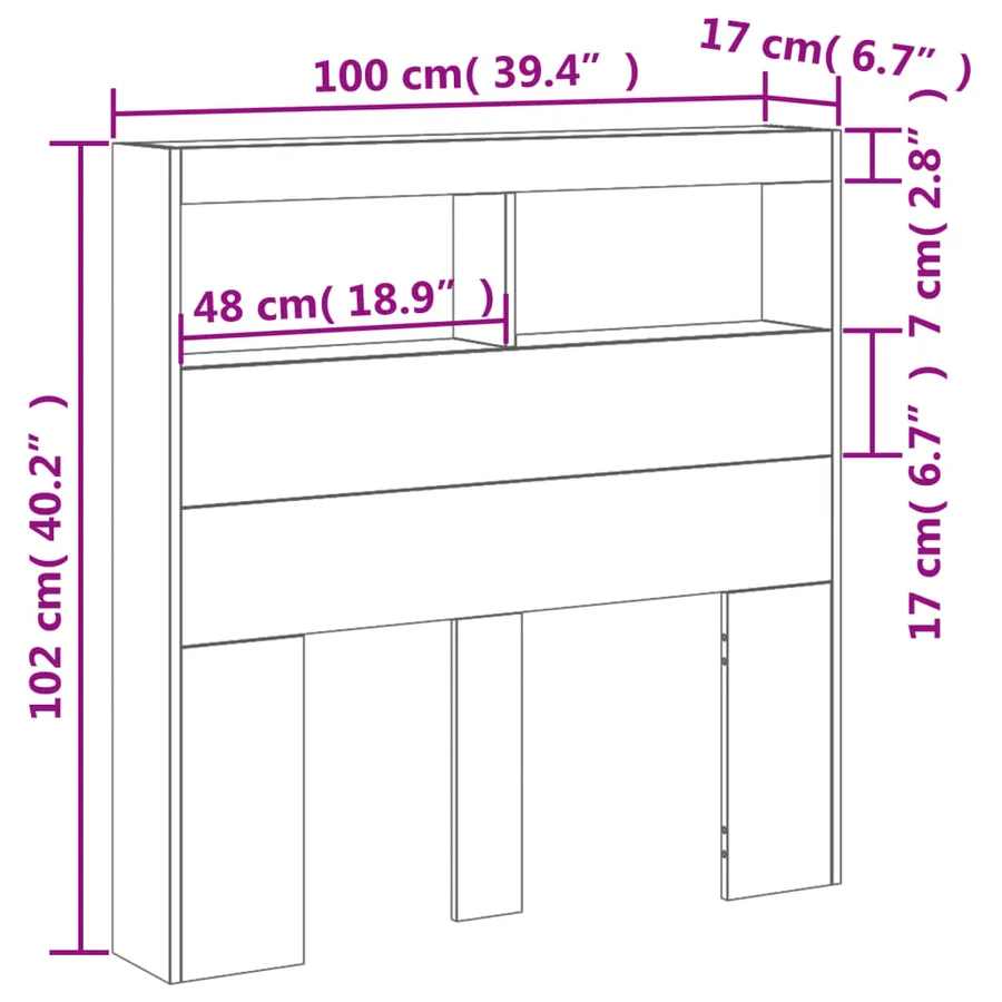 Armoire tête de lit avec LED noir 100x17x102 cm - 14