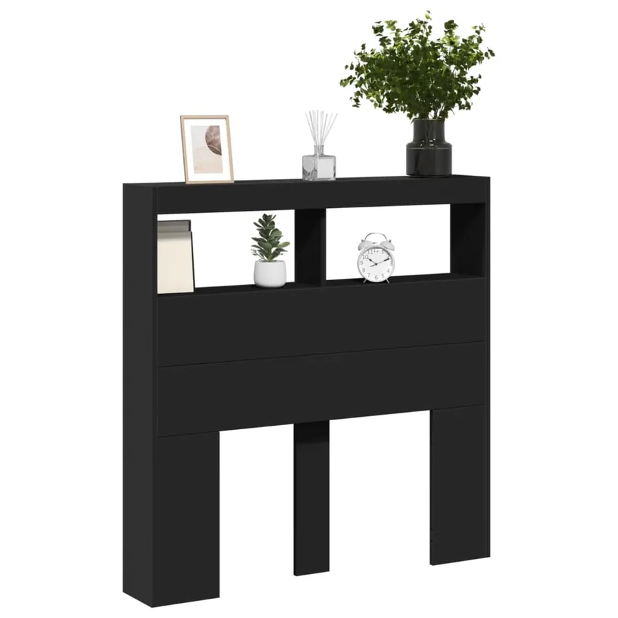 Armoire tête de lit avec LED noir 100x17x102 cm - 5