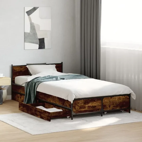 Cadre de lit avec tiroirs sans matelas chêne fumé 75x190 cm