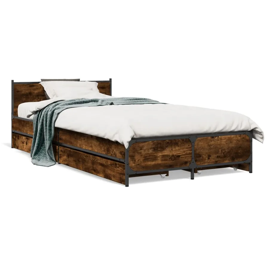 Cadre de lit avec tiroirs sans matelas chêne fumé 75x190 cm - 2