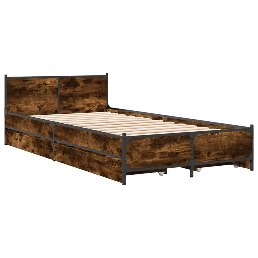 Cadre de lit avec tiroirs sans matelas chêne fumé 75x190 cm - 3