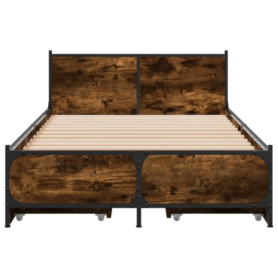 Cadre de lit avec tiroirs sans matelas chêne fumé 75x190 cm - 4