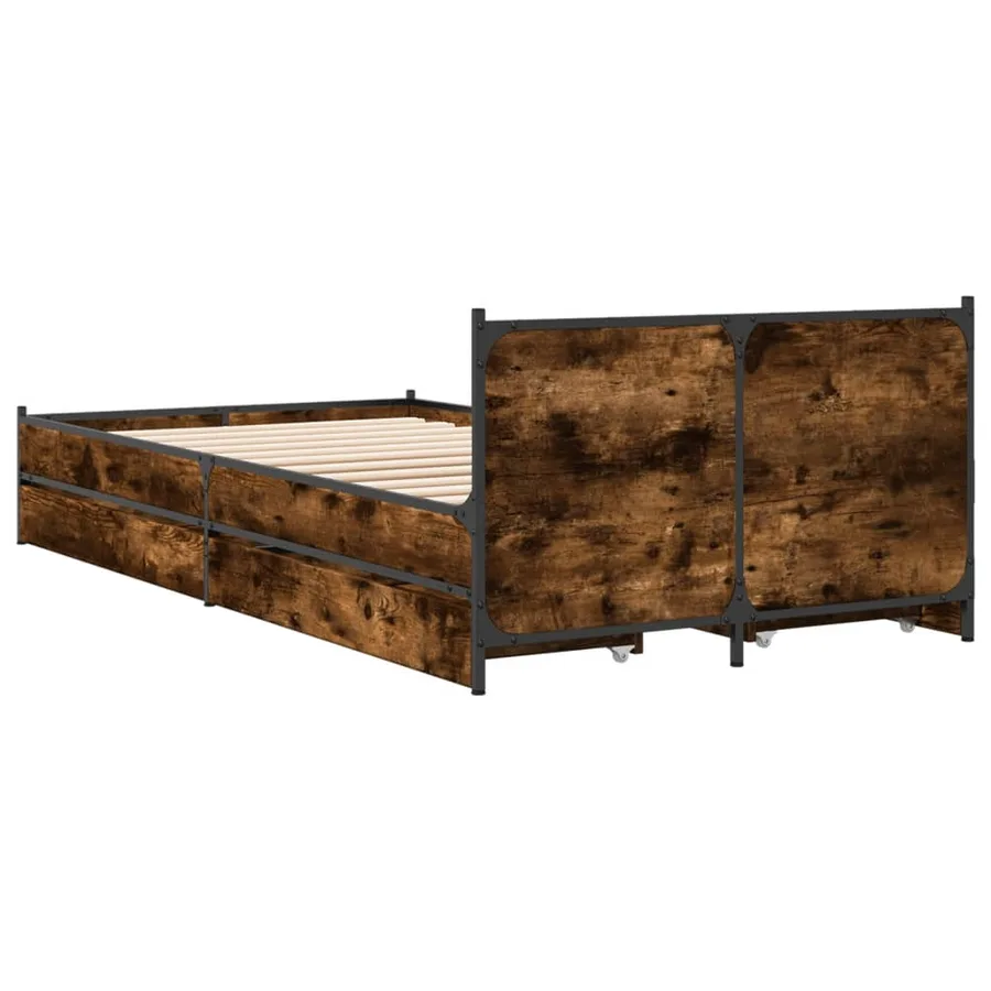 Cadre de lit avec tiroirs sans matelas chêne fumé 75x190 cm - 6