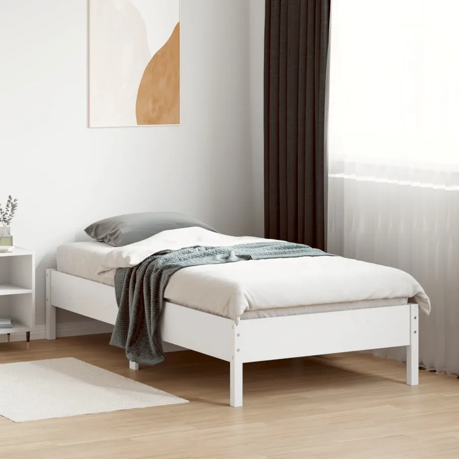 Cadre de lit sans matelas blanc 90x190 cm bois de pin massif - 3
