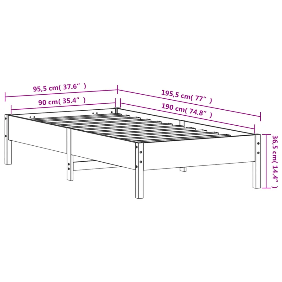 Cadre de lit sans matelas blanc 90x190 cm bois de pin massif - 9