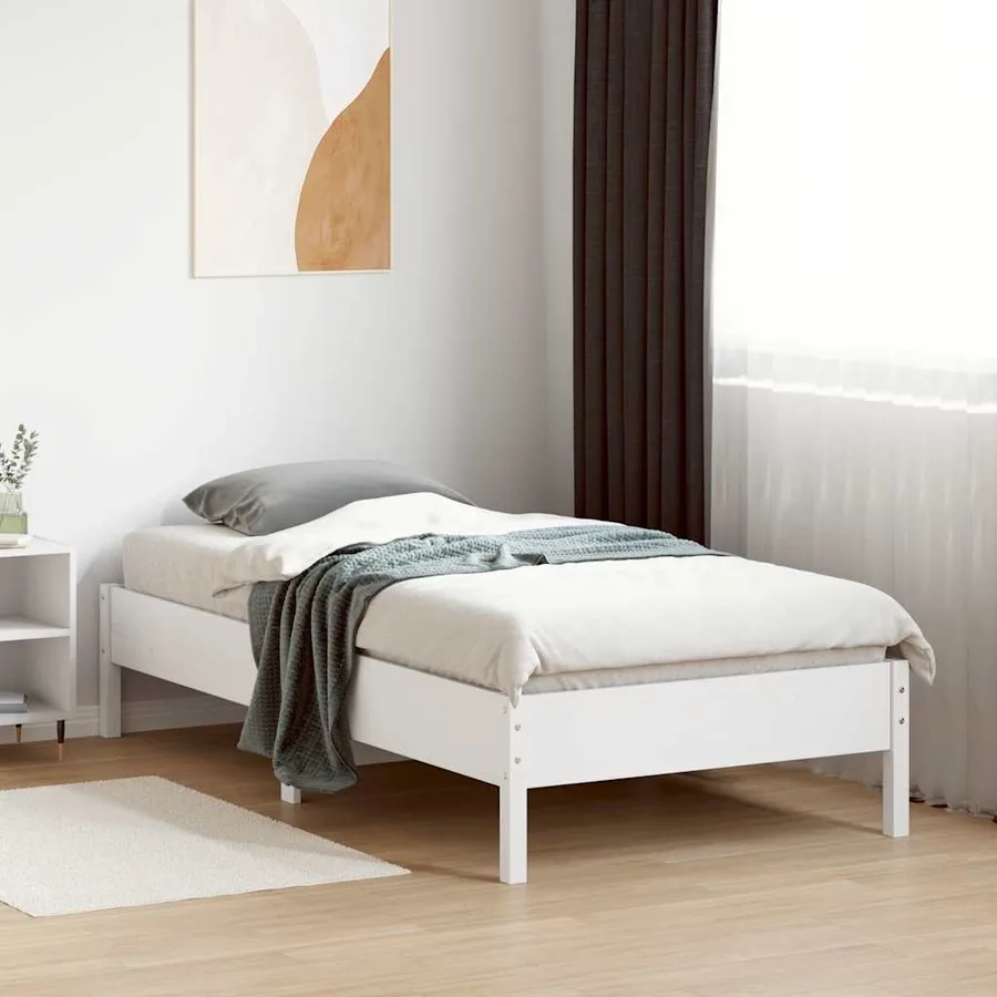 Cadre de lit sans matelas blanc 75x190 cm bois de pin massif - 3