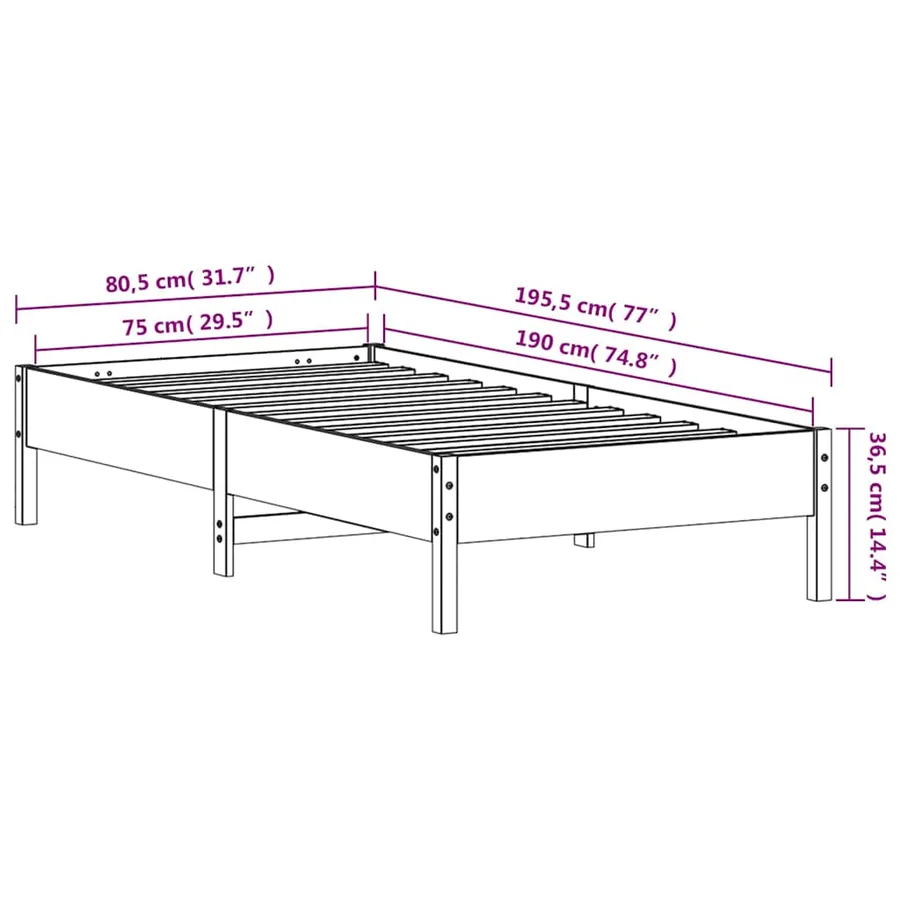 Cadre de lit sans matelas blanc 75x190 cm bois de pin massif - 9