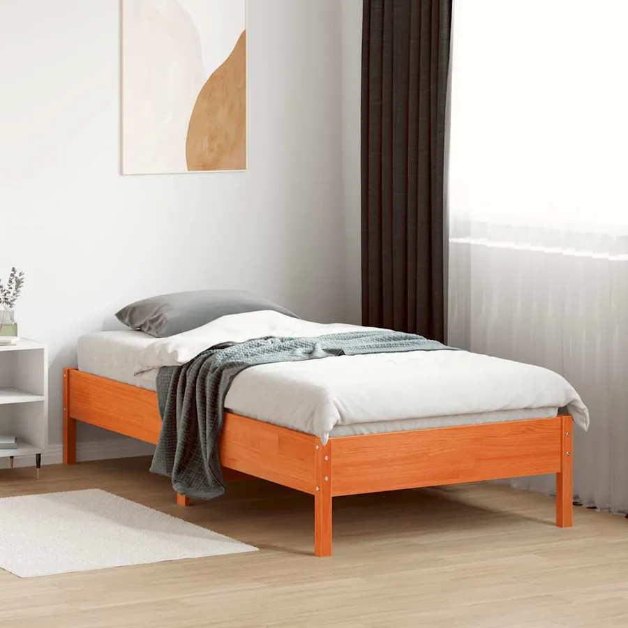 Cadre de lit sans matelas cire marron 75x190 cm bois pin massif - 3
