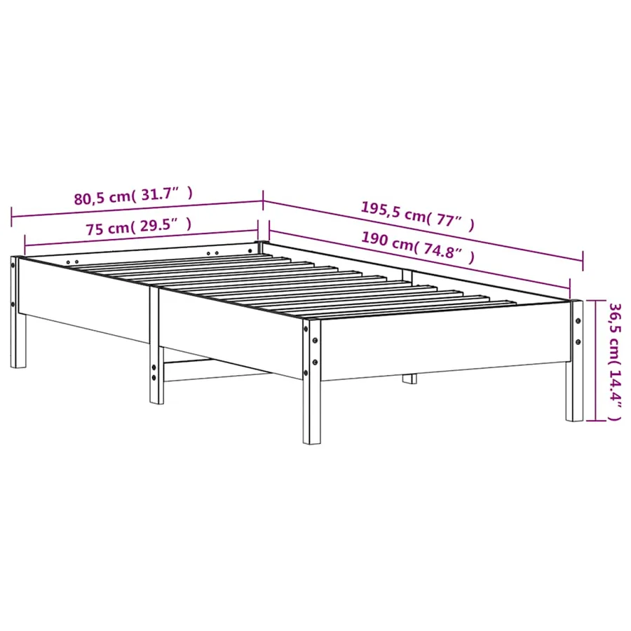 Cadre de lit sans matelas cire marron 75x190 cm bois pin massif - 9
