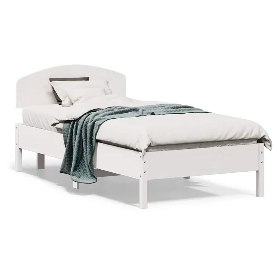 Cadre de lit sans matelas blanc 75x190 cm bois de pin massif - 2