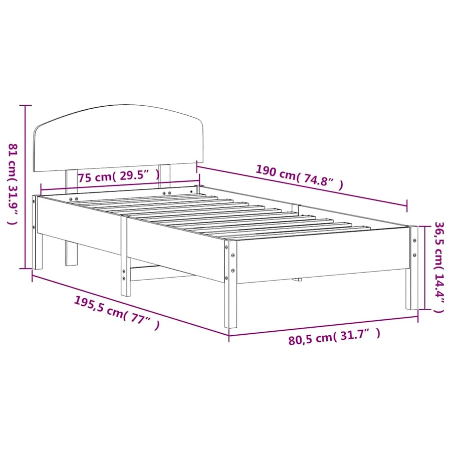 Cadre de lit sans matelas blanc 75x190 cm bois de pin massif - 9