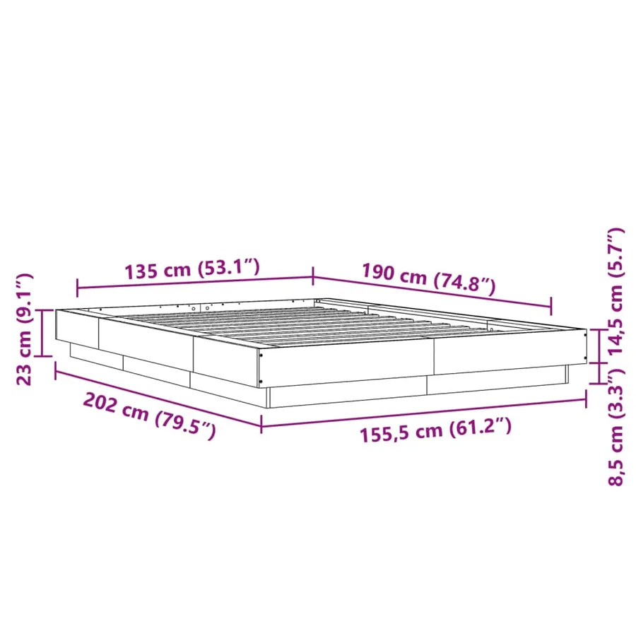 Cadre de lit sans matelas gris béton 135x190 cm - 10