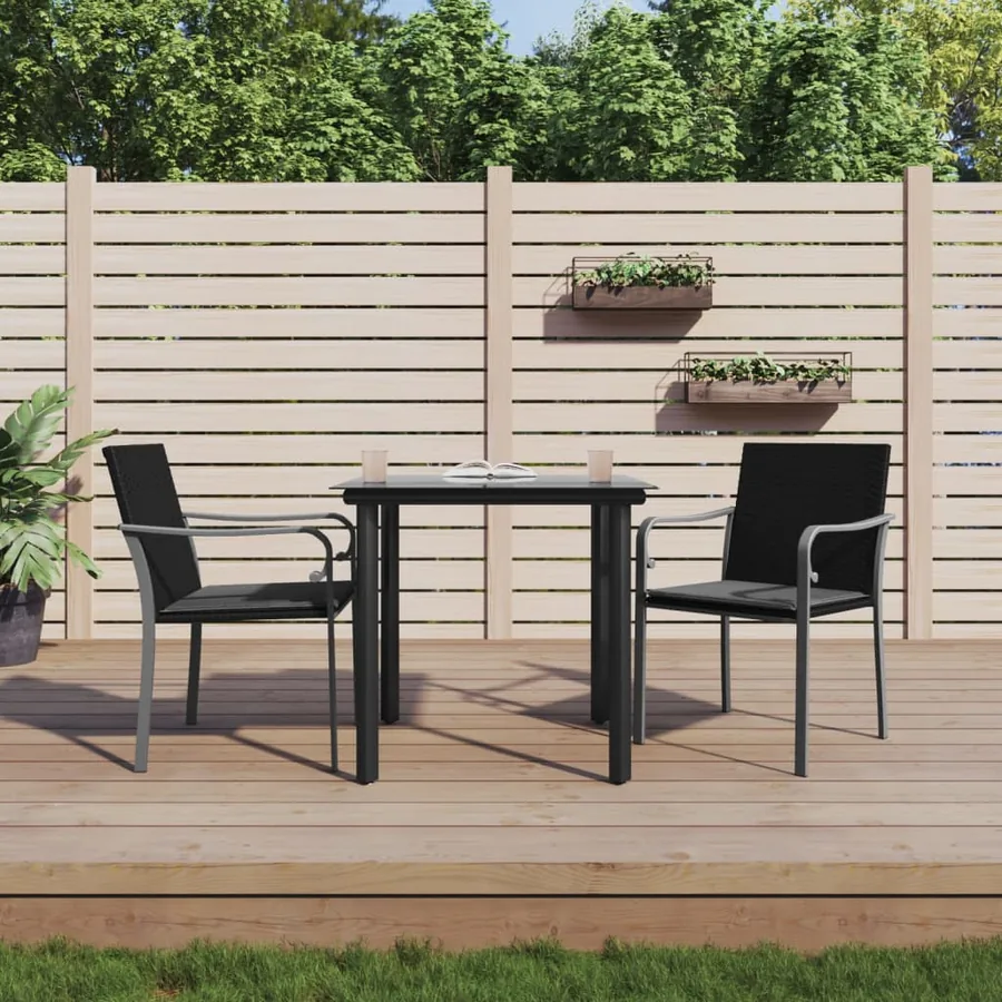 Ensemble à manger de jardin 3 pcs coussins résine tressée acier
