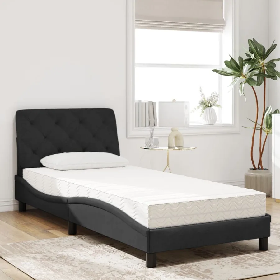 Lit avec matelas noir 90x200 cm velours - 3