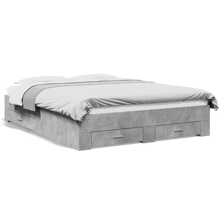 Cadre de lit avec tiroirs sans matelas gris béton 140x200 cm - 2