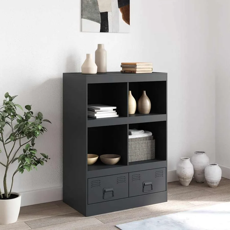 Buffet haut anthracite 67x39x95 cm acier - 3